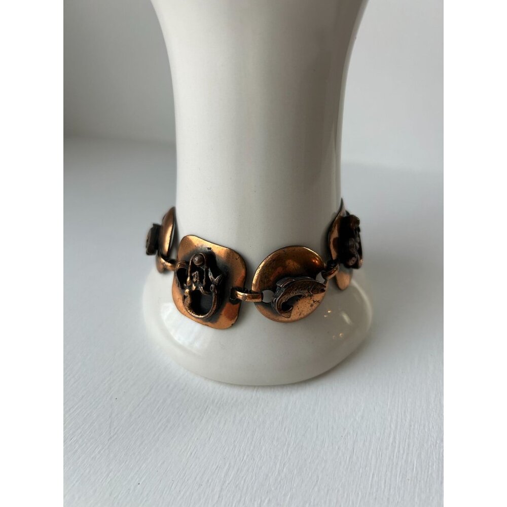 Mermaid Fish Copper Panel Bracelet 7" 1950's